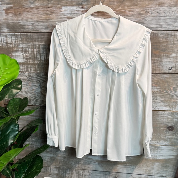 White Ruffle Collar Tops | Elegant White Ruffle Collar Blouse | Poshmark